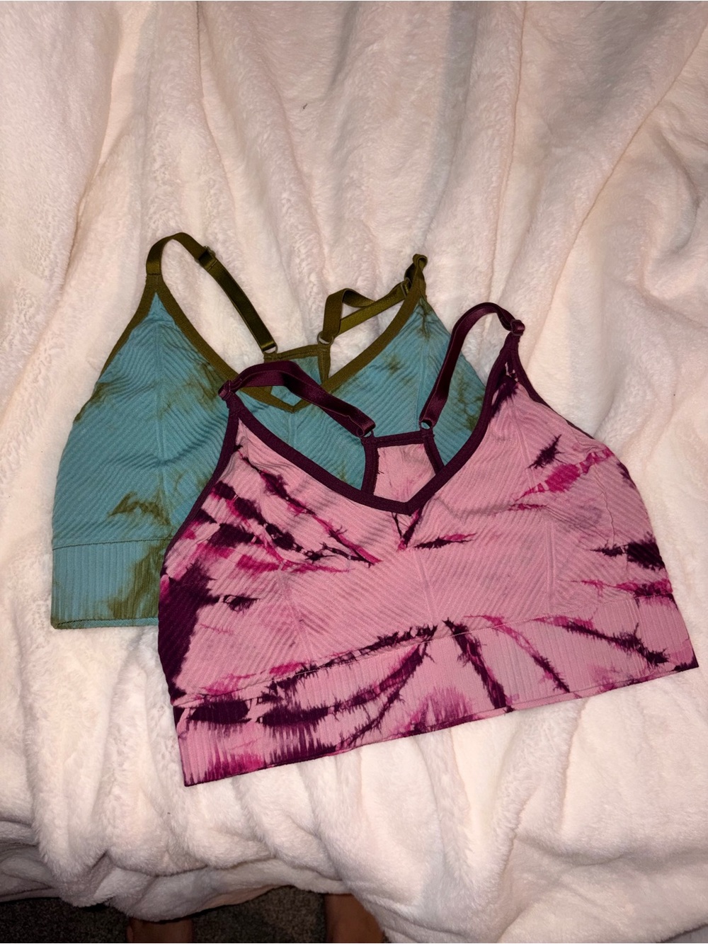 PINK Victoria's Secret Tie-Dye Ribbed Bralettes - Pink & Teal